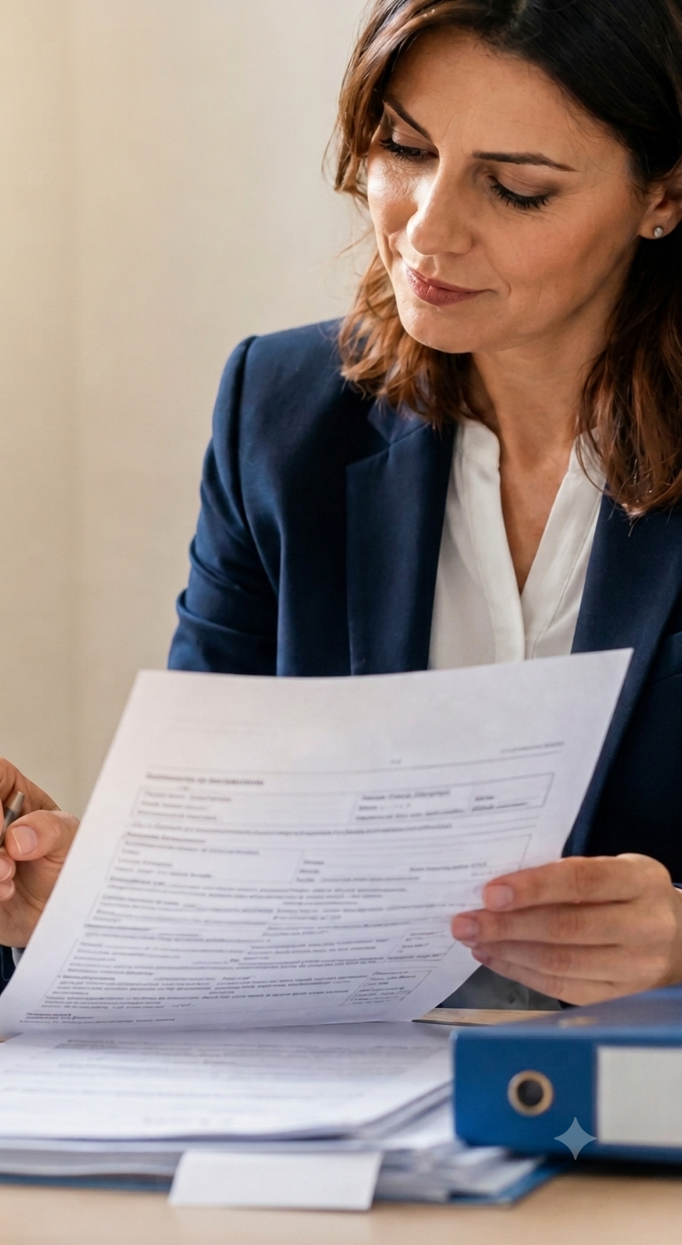 Professionista che esamina la documentazione per una valutazione di invalidità